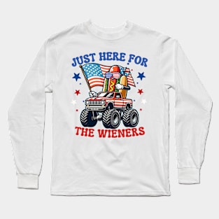 Hot Dog I'm Just Here For The Wieners 4th Of July Sunglasses Monster Truck American Flag Long Sleeve T-Shirt